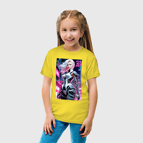 Детская футболка Pretty Barbie blond - cyberpunk ai art / Желтый – фото 4
