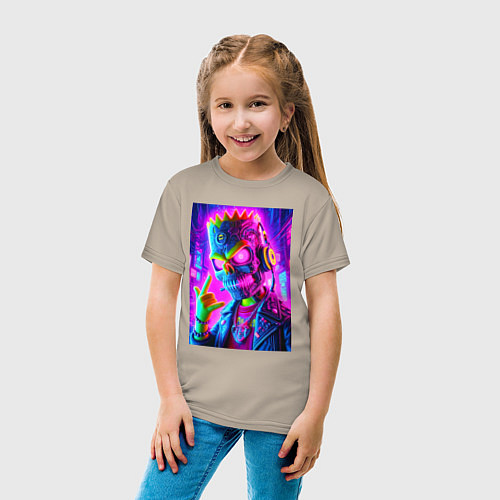 Детская футболка Cyber skeleton of Bart Simpson - neon glow / Миндальный – фото 4