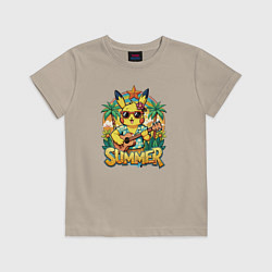 Детская футболка Пикачу с гитарой на гаваях - жаркое лето