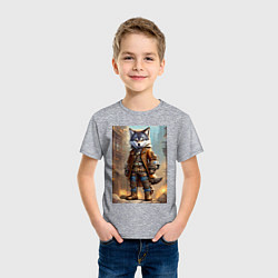 Футболка хлопковая детская Прикольный волчонок - стимпанк, цвет: меланж — фото 2