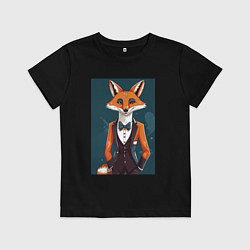 Футболка хлопковая детская Обаятельный лис в смокинге, цвет: черный