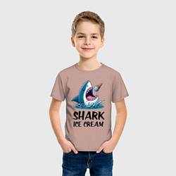 Футболка хлопковая детская Shark ice cream - ai art, цвет: пыльно-розовый — фото 2