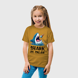 Футболка хлопковая детская Shark ice cream - ai art, цвет: горчичный — фото 2