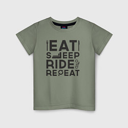 Футболка хлопковая детская Eat sleep ride repeat, цвет: авокадо