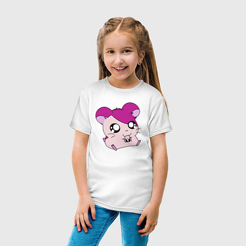 Детская футболка Хамтаро - Розовый хомячок с семечкой / Белый – фото 4