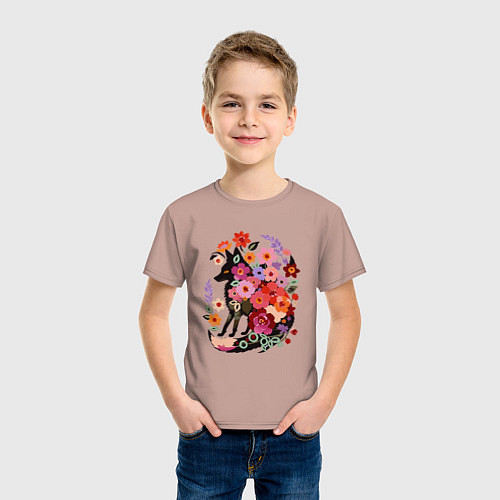 Детская футболка Лиса цветочный силуэт / Пыльно-розовый – фото 3