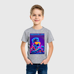 Футболка хлопковая детская Bart Simpson - neon fantasy ai art, цвет: меланж — фото 2