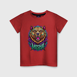 Футболка хлопковая детская Свирепый медведь с надписью, цвет: красный