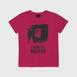 Футболка хлопковая детская Tardis - I want to believe, цвет: маджента
