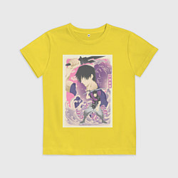 Футболка хлопковая детская Магическая битва Тодзи Фусигуро сильнейший, цвет: желтый