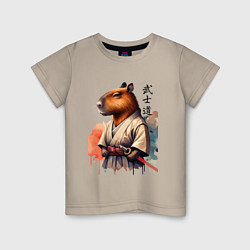 Футболка хлопковая детская Capybara samurai - ai art fantasy, цвет: миндальный