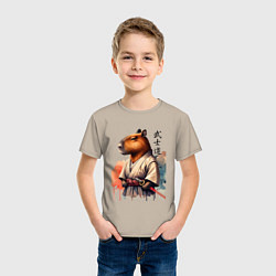 Футболка хлопковая детская Capybara samurai - ai art fantasy, цвет: миндальный — фото 2