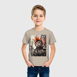 Футболка хлопковая детская Котяра панк из Нью-Йорка - нейросеть, цвет: миндальный — фото 2