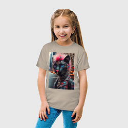 Футболка хлопковая детская Голубоглазая пантера модница из Нью-Йорка - нейрос, цвет: миндальный — фото 2