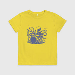 Детская футболка Забавный осьминог барабанщик ретро винтаж