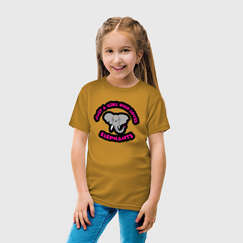 Детская футболка Девочка любящая слонов / Горчичный – фото 4