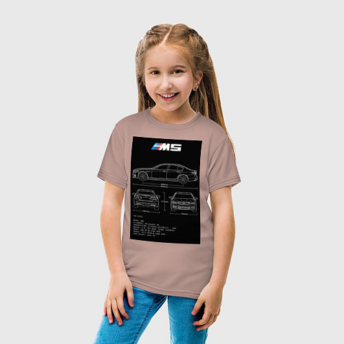 Детская футболка BMW M5 чертежи / Пыльно-розовый – фото 4