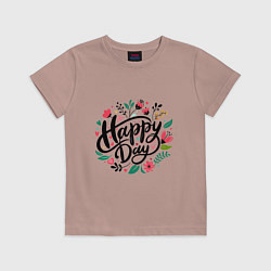 Футболка хлопковая детская Happy day с цветами, цвет: пыльно-розовый