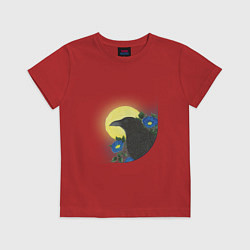 Детская футболка Чёрный ворон на ветке под луной