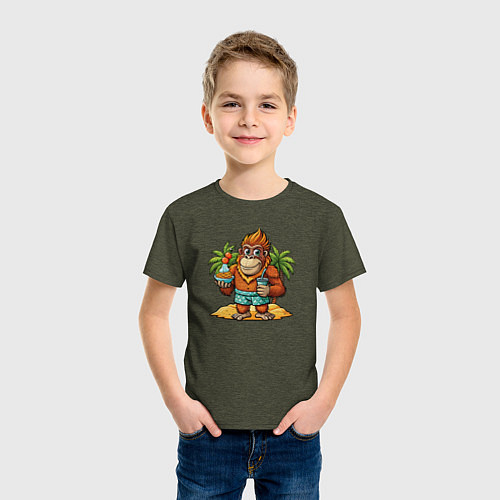 Детская футболка Орангутанг на отдыхе / Меланж-хаки – фото 3