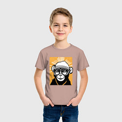 Футболка хлопковая детская Обезьяна и очки, цвет: пыльно-розовый — фото 2