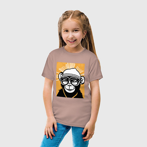 Детская футболка Обезьяна и очки / Пыльно-розовый – фото 4