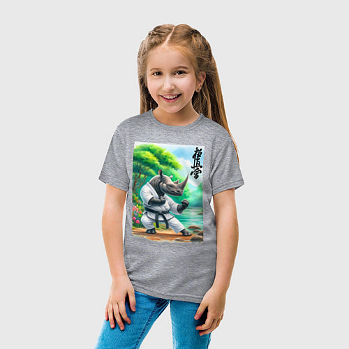 Детская футболка Кёкусинкай каратэ - носорог / Меланж – фото 4