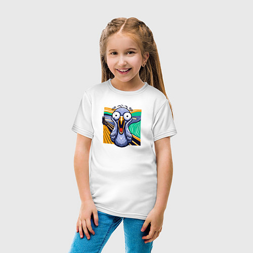 Детская футболка Вопящий голубь пародия Крик Мунка / Белый – фото 4