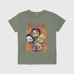 Футболка хлопковая детская Тандзиро Незуко Инозука и Зеницу Клинок рассекающи, цвет: авокадо