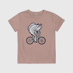 Футболка хлопковая детская Рыбка на велике, цвет: пыльно-розовый