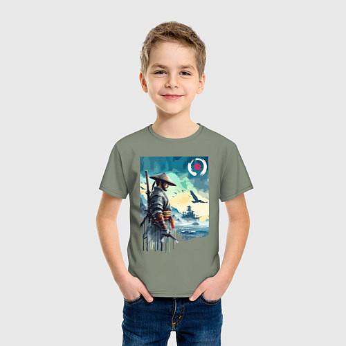 Детская футболка Японский самурай - призрак Цусимы / Авокадо – фото 3
