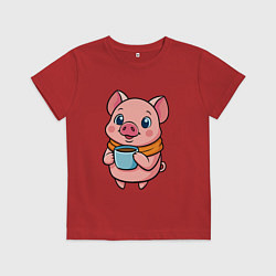 Детская футболка Поросенок пьет кофе