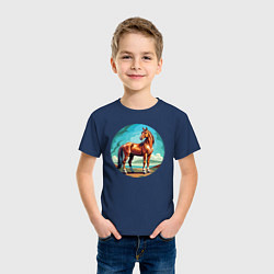 Футболка хлопковая детская Лошадь в степи, цвет: тёмно-синий — фото 2