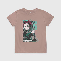 Детская футболка Клинок рассекающий демонов Тандзиро зеленый