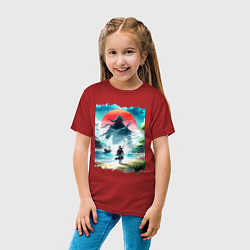 Футболка хлопковая детская Призрак Цусимы - самурай на берегу озера, цвет: красный — фото 2