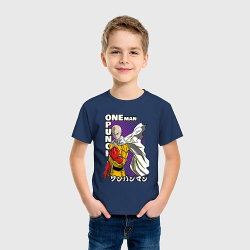 Детская футболка One-Punch Man Ванпанч / Тёмно-синий – фото 3