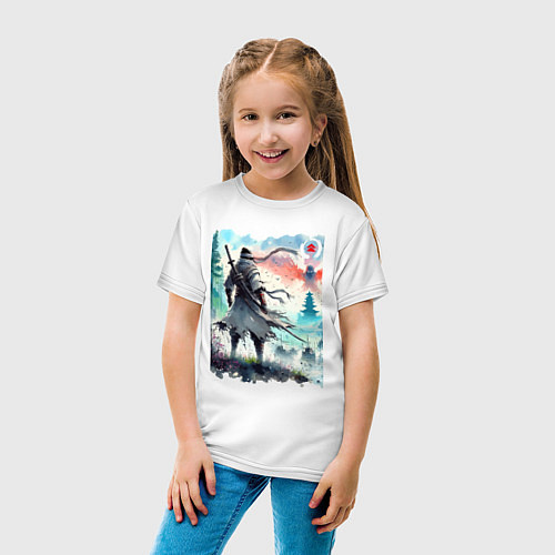 Детская футболка Warrior samurai - ai art watercolor / Белый – фото 4