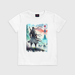 Футболка хлопковая детская Warrior samurai - ai art watercolor, цвет: белый