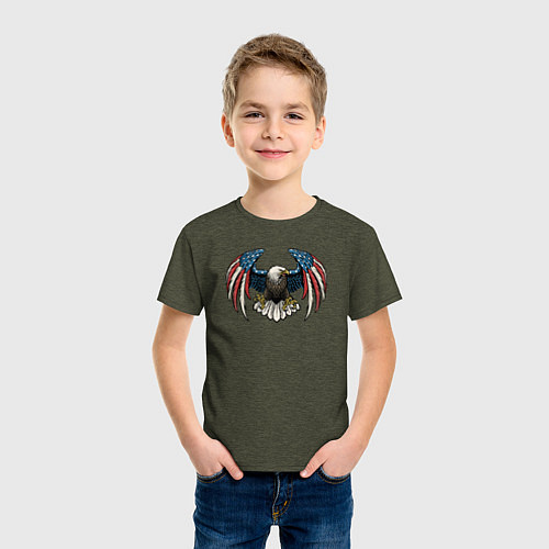 Детская футболка Америка орёл / Меланж-хаки – фото 3