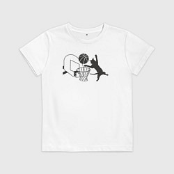 Футболка хлопковая детская Баскетбольный кот, цвет: белый