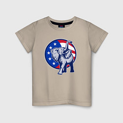 Футболка хлопковая детская USA elephant, цвет: миндальный
