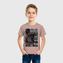 Футболка хлопковая детская Художник коллаж, цвет: пыльно-розовый — фото 2