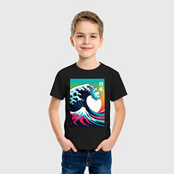 Футболка хлопковая детская Japanese wave - ai art, цвет: черный — фото 2