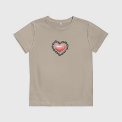 Футболка хлопковая детская Y2k сердце и цепь, цвет: миндальный