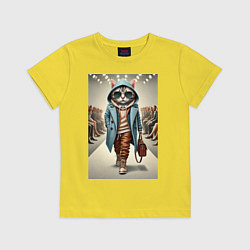 Детская футболка Модный кот в очках на дефиле животных