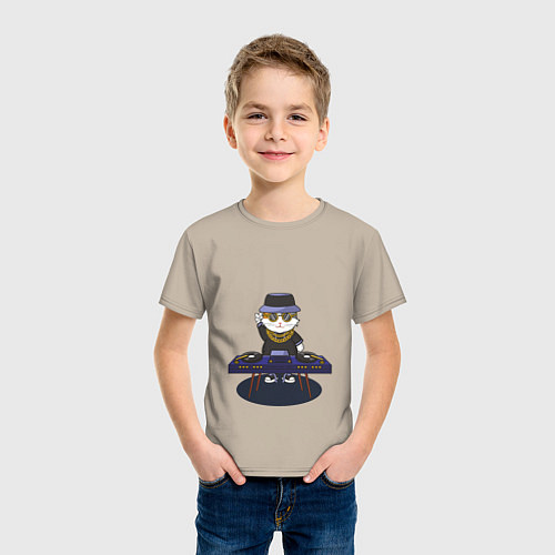 Детская футболка Кот DJ / Миндальный – фото 3