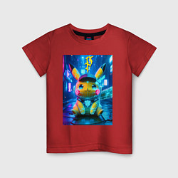 Футболка хлопковая детская Funny neon Pikachu под энергетическим барьером - a, цвет: красный