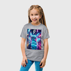 Футболка хлопковая детская Маленький милый неоновый Пикачу - нейроарт, цвет: меланж — фото 2