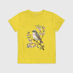Детская футболка Маленькая птичка на ветке с цветами