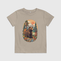 Детская футболка Медведь в лесу на фоне гор